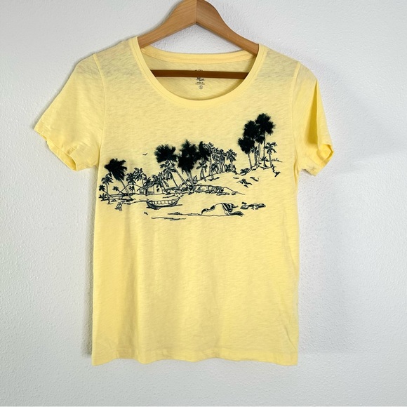 J Crew “Palm Tree” cotton crewneck tee shirt Yellow S - Picture 2 of 7
